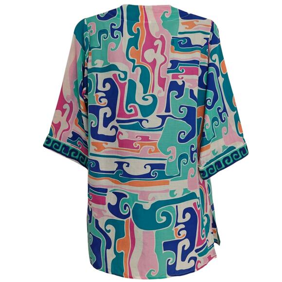 Trina Turk Embroidered Tunic Top Swim Coverup Size Medium Cotton Silk Mod Boho - Picture 6 of 7
